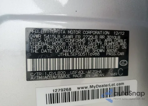 2013 Lexus Ls 460 from USA, damaged, VIN JTHBL5EF5D5116988